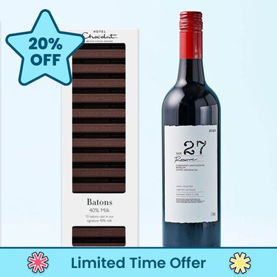 Hotel Chocolat 40% Milk Chocolate Batons & VAT 27 Reserve Cabernet Sauvignon Merlot