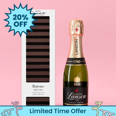 Hotel Chocolat 40% Milk Chocolate Batons  & Lanson Black Label Brut 20cl
