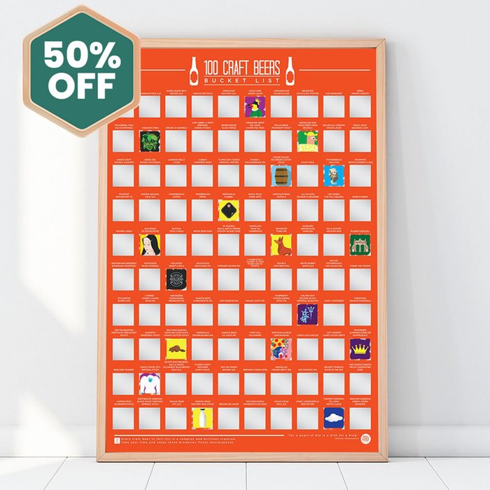 100 Craft Beers Scratch Poster