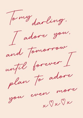 Affectionate To My Darling I Adore You Typography Script Valentine's Day Card
