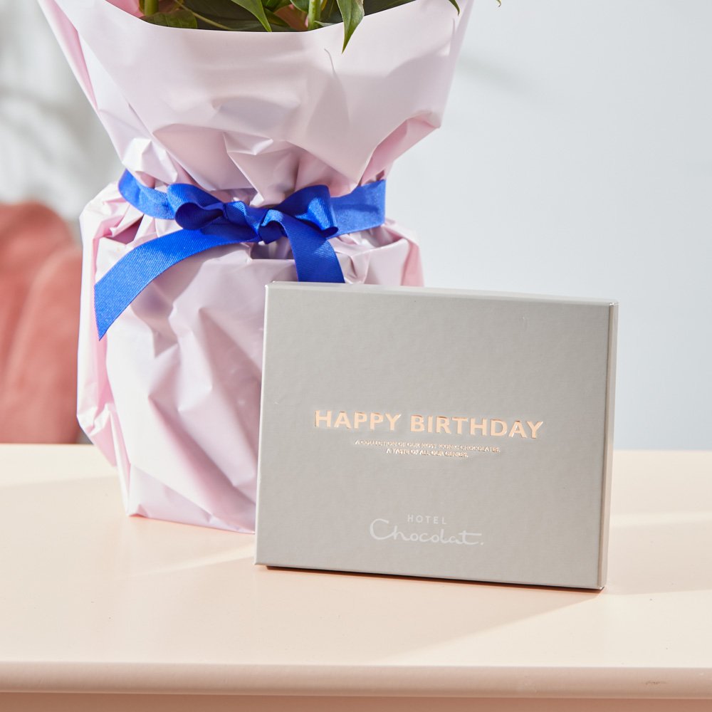 Fragrant Lily In Gift Wrap With Hotel Chocolate Happy Birthday Chocolate Flowers