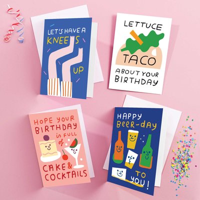 Illustrated Birthday Cards- 8 Card Multipack
