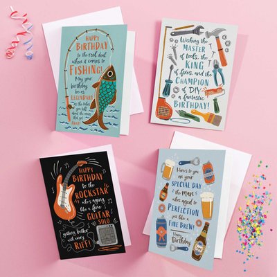 Male Hobbies Birthday Cards - 8 Card Multipack