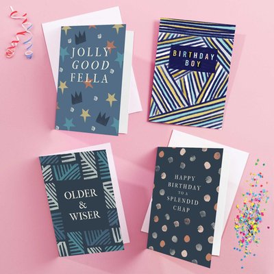 Male Pattern Birthday Cards - 8 Card Multipack