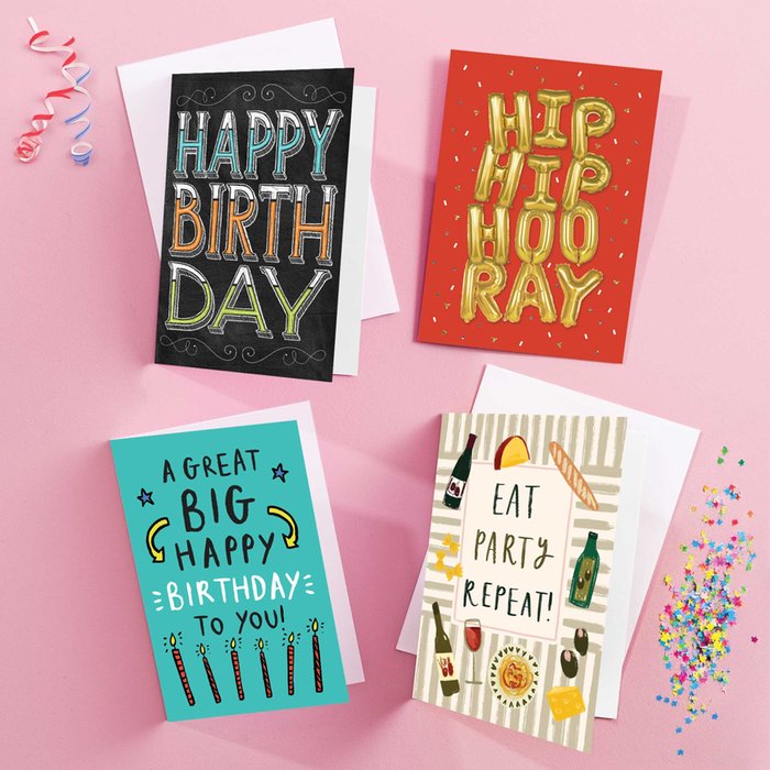 Birthday Text Cards - 8 Card Multipack