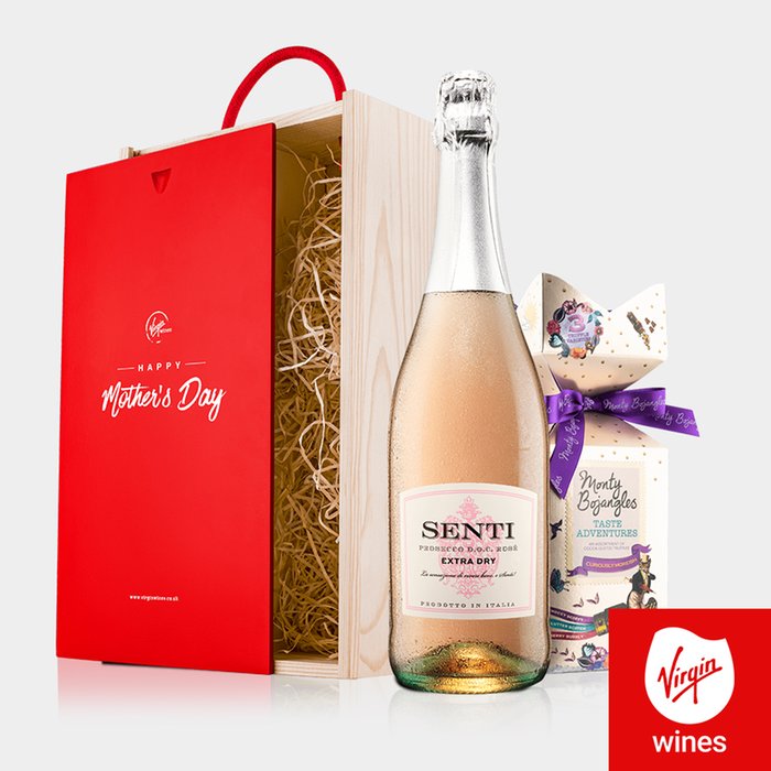Virgin Wine Mother's Day Senti Prosecco Rose Extra Dry 75cl & Monty Bojangles Mixed Truffle Selection in Gift Box