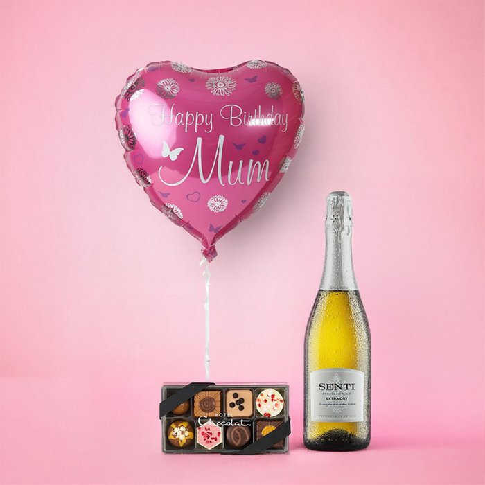 Happy Birthday Mum Balloon, Prosecco & Chocolates Gift Set