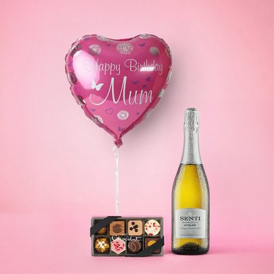 Happy Birthday Mum Balloon, Prosecco & Chocolates Gift Set