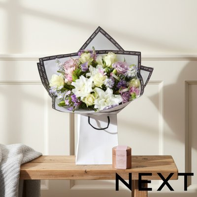 NEXT Pink & Lilac Lily Bouquet with Hotel Chocolat Champagne Truffles Gift Set