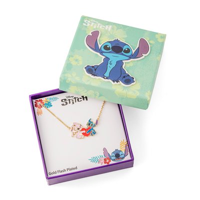 Disney Stitch & Angel Gold Plated Heart Pendant Necklace 