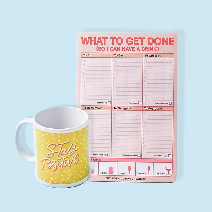 What to Get Done Pad & Stay Positive Mug Gift Set