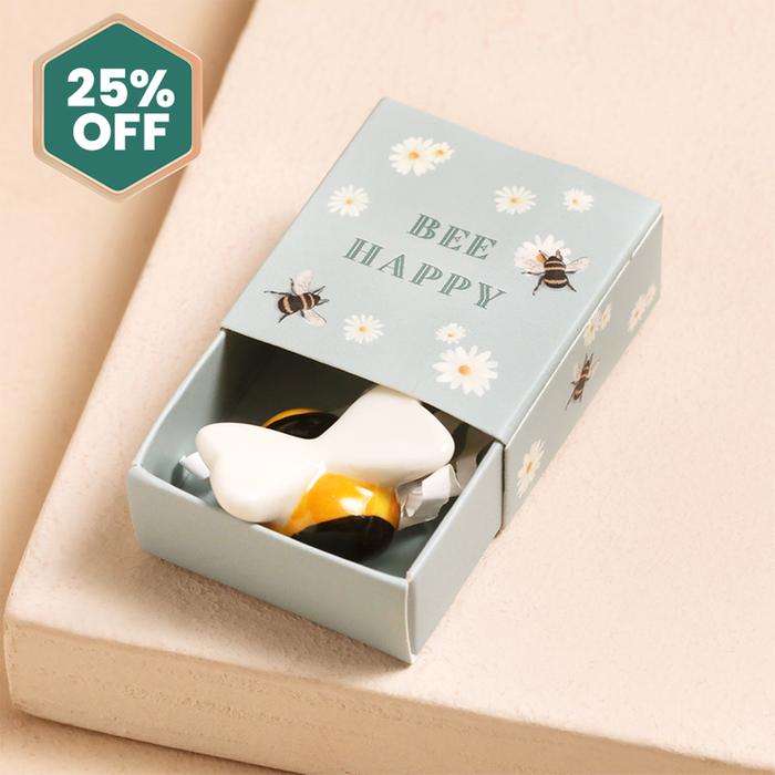 Bee Happy Matchbox Ceramic Bee Token