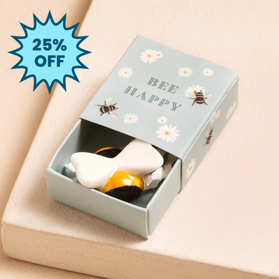Bee Happy Matchbox Ceramic Bee Token