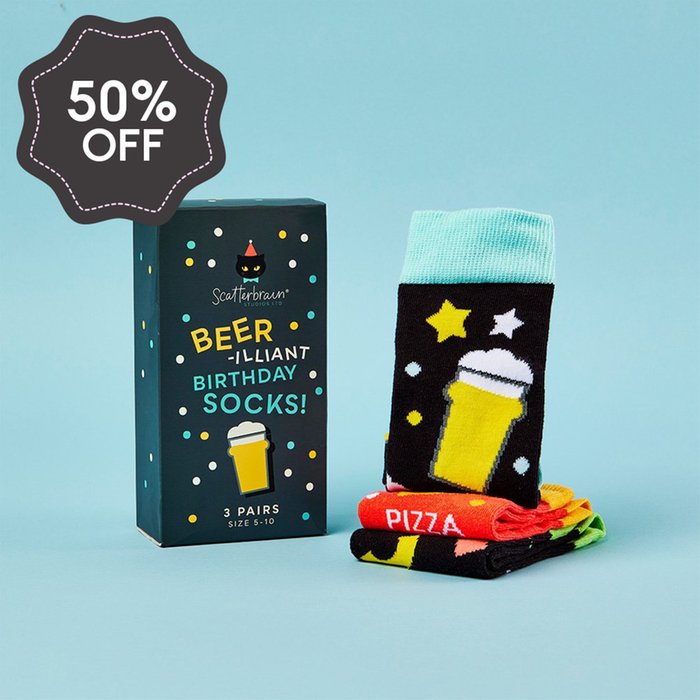 Scatterbrain Beer-rilliant Birthday 3pk Socks