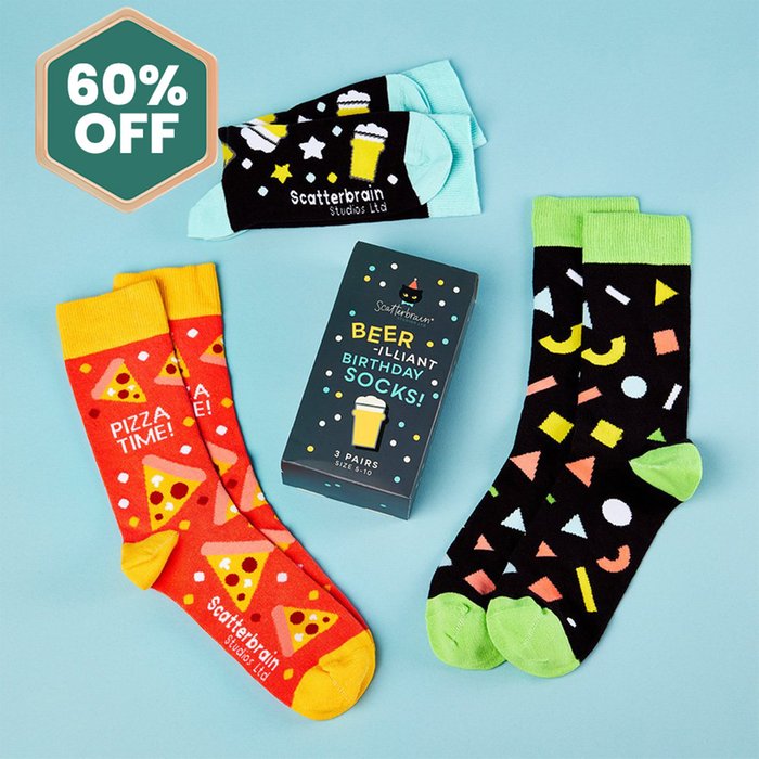 Scatterbrain Beer-rilliant Birthday 3pk Socks