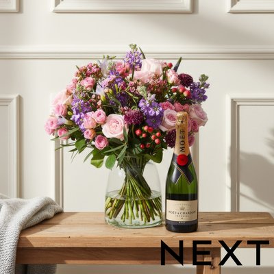 NEXT Rose and Lilac Stocks Bouquet with Moët Champagne Gift Set