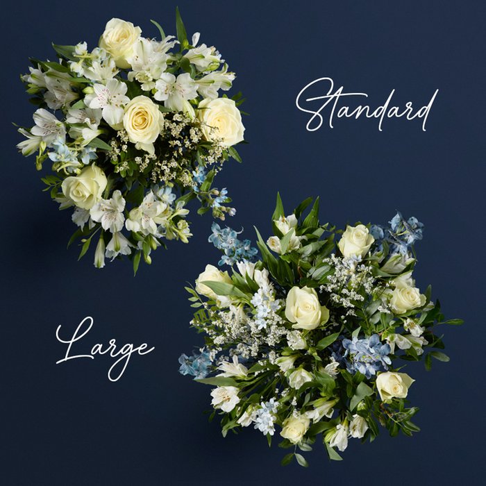 White Roses and Pale Blue Delphinium Bouquet