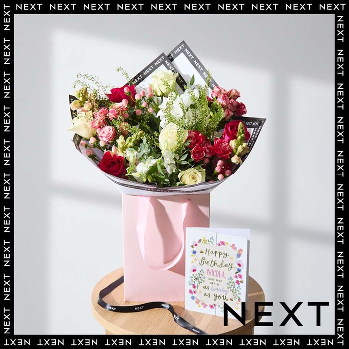 Cerise & White Rose, Antirrhinum & Spray Rose Bouquet in Gift Bag