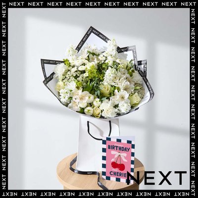 Elegant White Rose, Stock & Alstroemeria Bouquet in Gift Bag