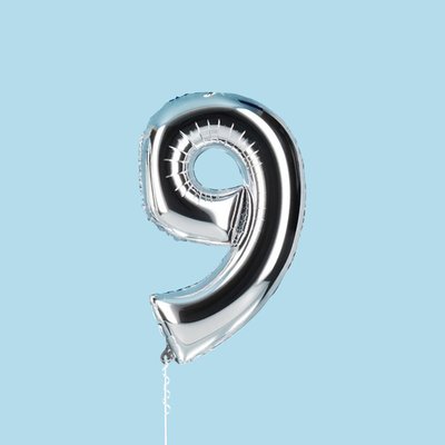 Silver Giant Number 9 Balloon