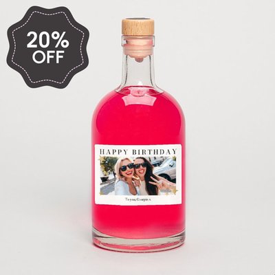 Personalised Photo Happy Birthday Pink Gin 50cl