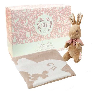 Flopsy Bunny Signature Knitted Blanket and Soft Toy Gift Set