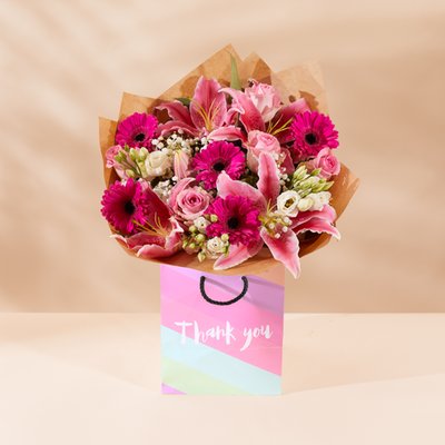 Pink Blush Thank You Bouquet & Gift Bag