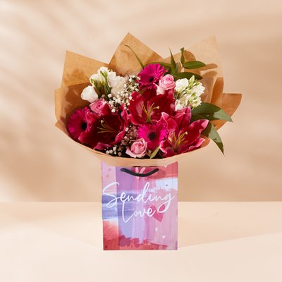 Sending Love Gift Bag and Pink Blush Bouquet