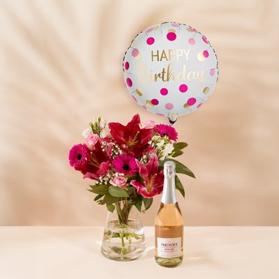 The Pink Blush with Pink & Gold Dots Balloon and Senti Rosé Gift Set