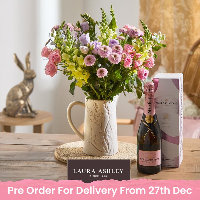 Laura Ashley Sweet Alyssum Bouquet with Moet Rosé Champagne Gift Set