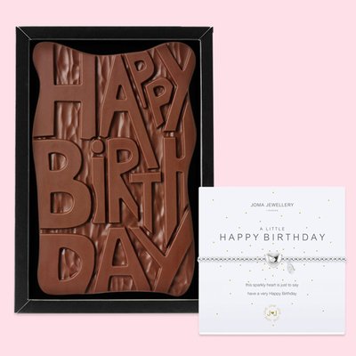 Hotel Chocolat Birthday Slab & Joma Jewellery Happy Birthday Bracelet