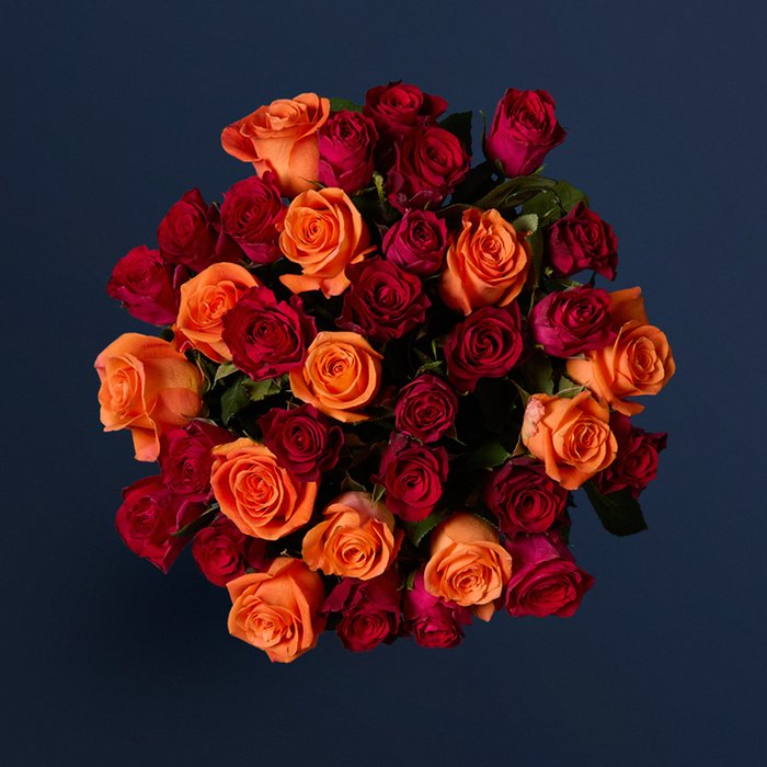 Large Red & Orange Mixed Rose Bouquet