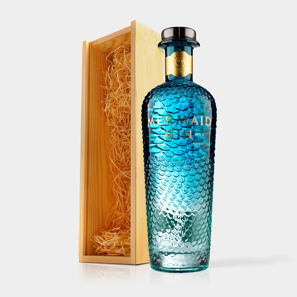 Virgin Wines Mermaid Gin In Wooden Gift Box 70Cl