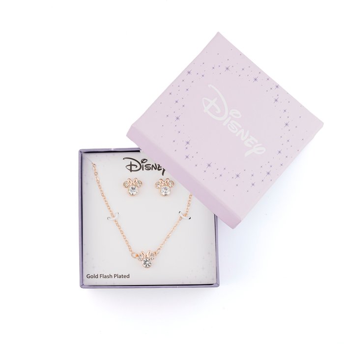 Disney Minnie Gold Plated Crystal Earrings & Necklace Set