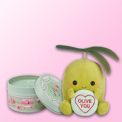 Olive You Soft Toy & Green Tin Candle Gift Set