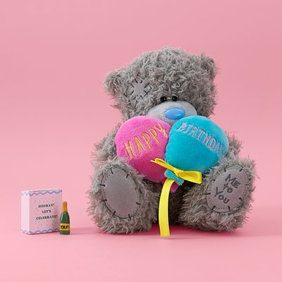 Tatty Teddy Happy Birthday Balloons Soft Toy & Tiny Matchbox Ceramic Champs Token Gift Set