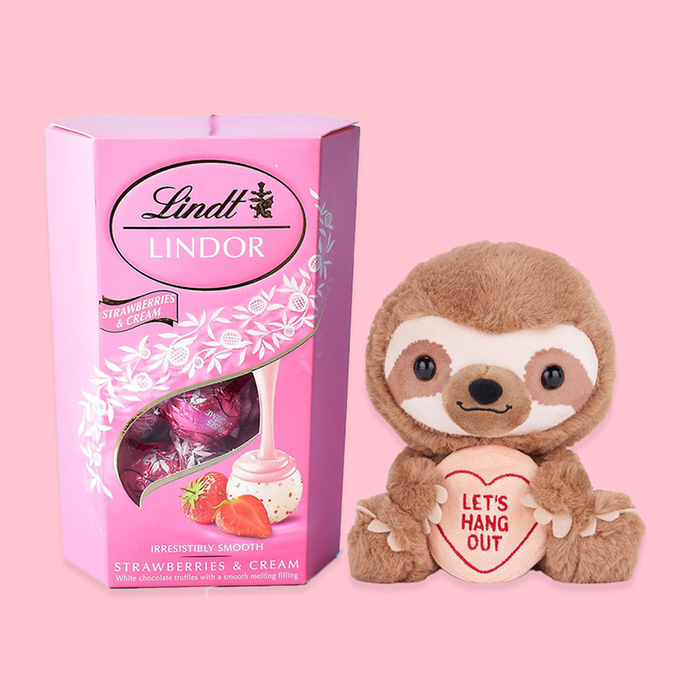 Swizzels 18cm Sloth & Lindt Strawberry and Cream 200g Cornet