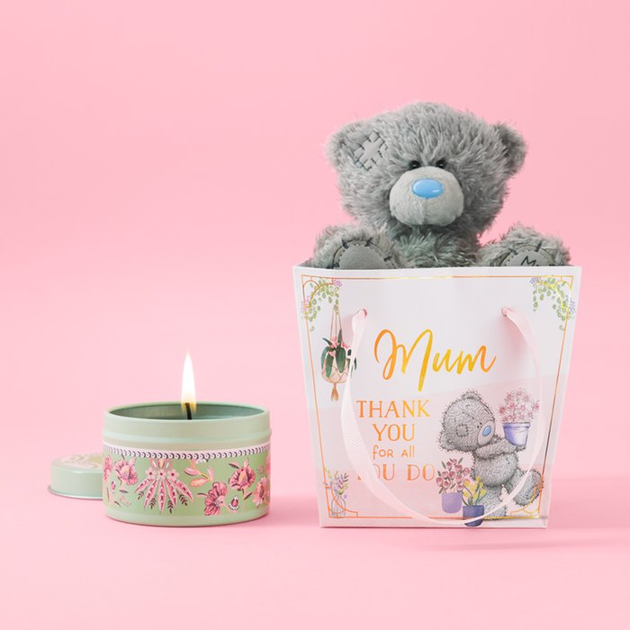  Tatty Teddy Thank You Mum Soft Toy with Gift Bag &  Cath Kidston Memory Lane Floral Tin Candle 100g Gift Set