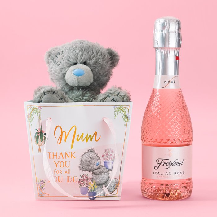  Tatty Teddy Thank You Mum Soft Toy with Gift Bag & Freixenet Italian Sparkling Rosé 20cl Gift Set