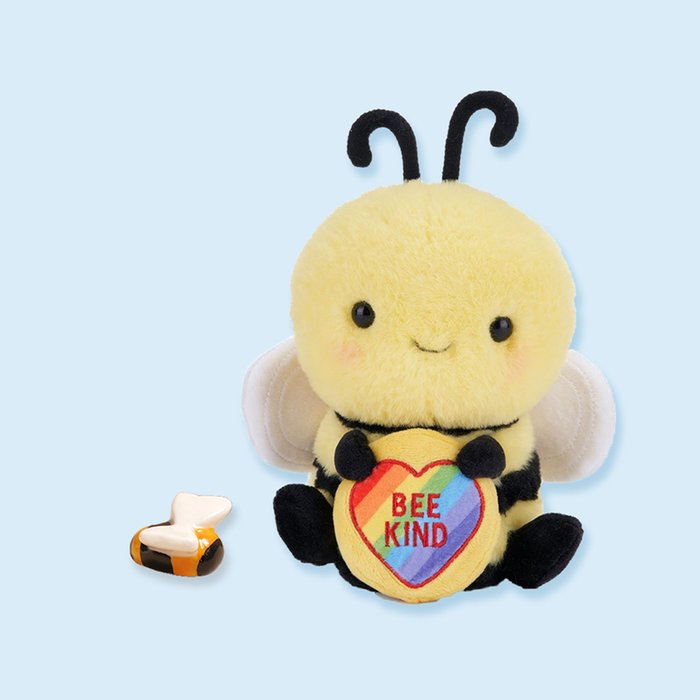 Ceramic Bee Token & Swizzels Love Hearts Bee-Kind Soft Toy Gift Set 