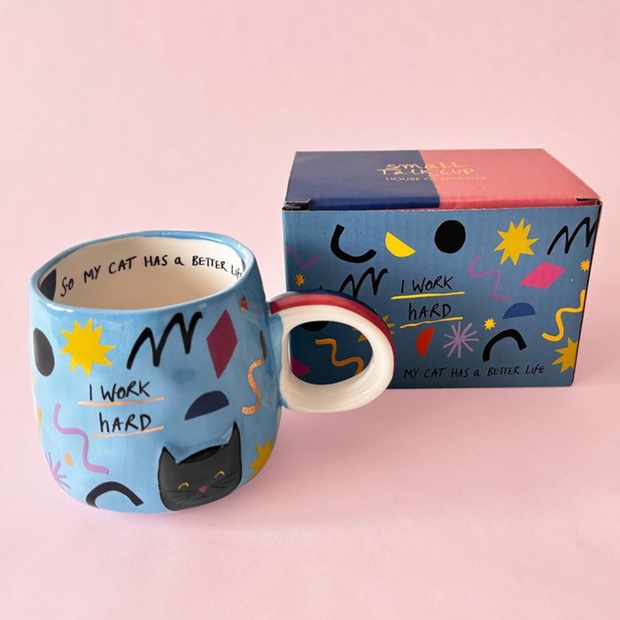 House of Disaster I Work Hard Cat Mug & Gift Box