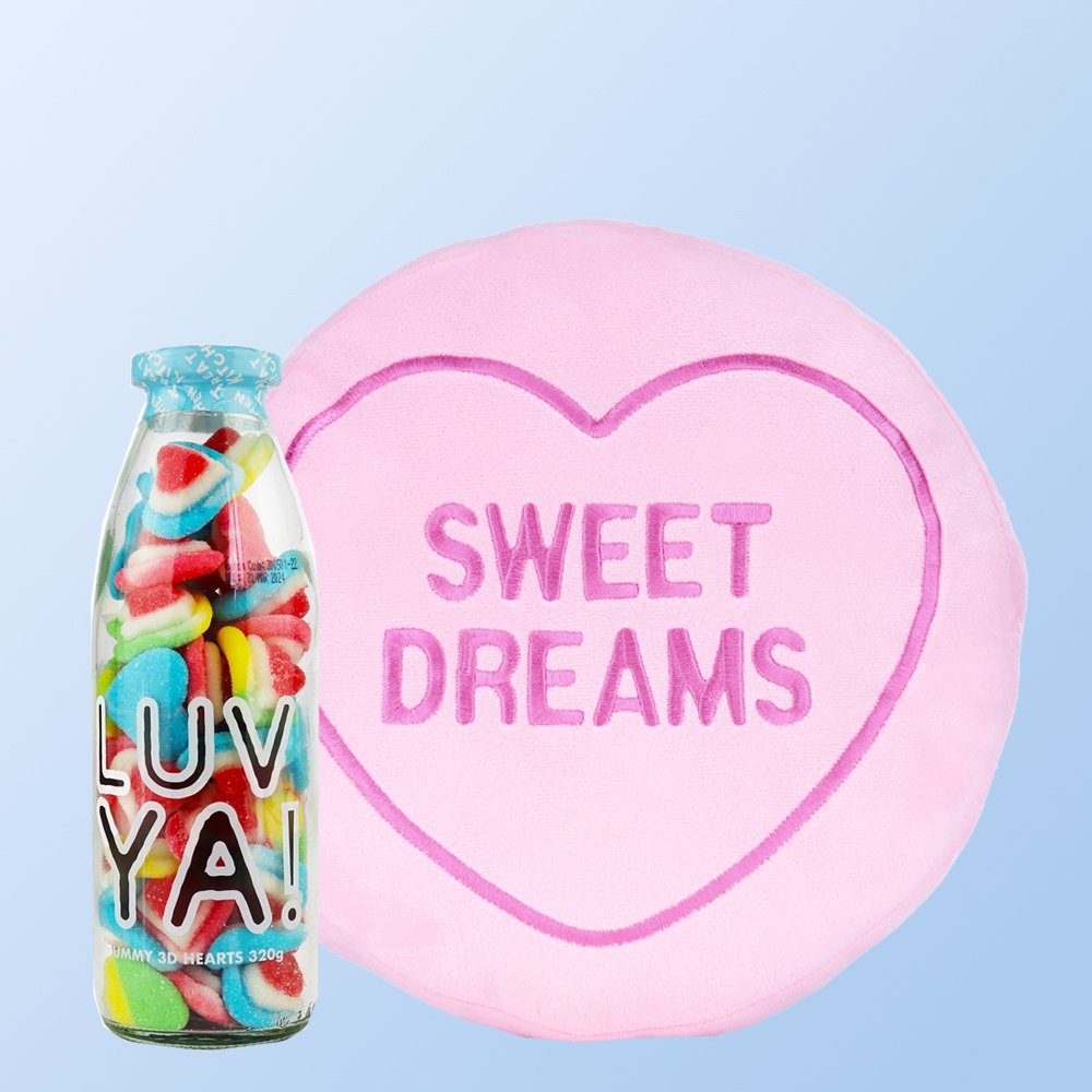 Swizzels Love Hearts Sweet Dreams Cushion & Love Ya Sweet Bottle Soft Toy