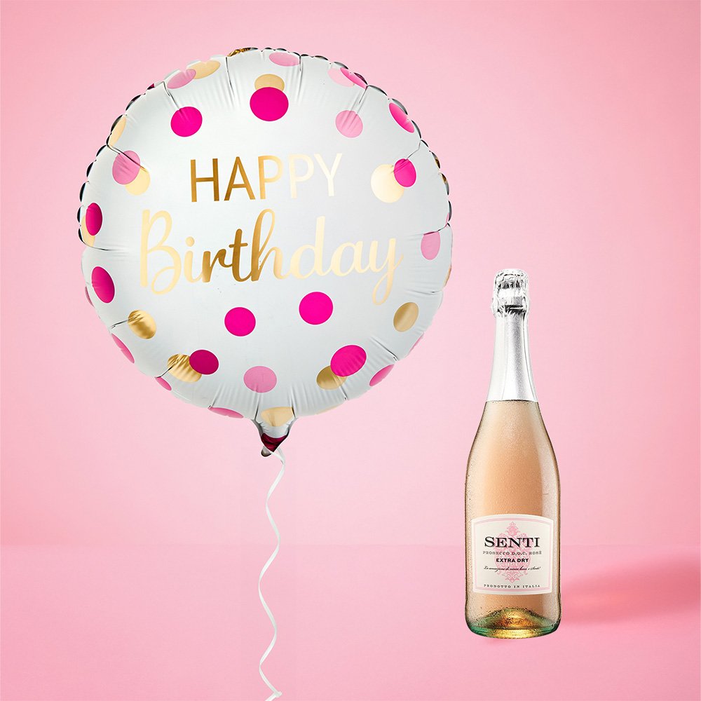 Virgin Wines Birthday Balloon And Prosecco Rose Gift Set