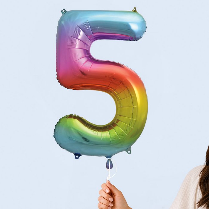 Giant Number 5 Rainbow Balloon