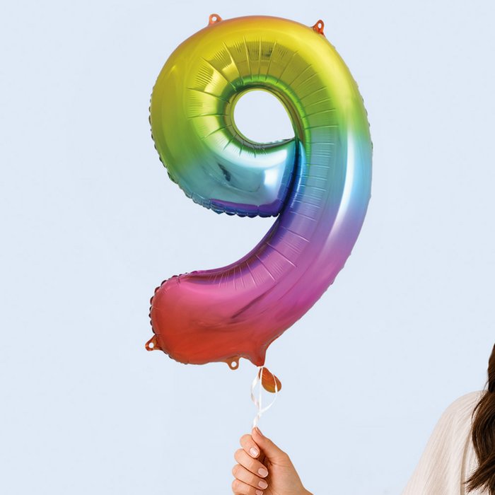 Giant Number 9 Rainbow Balloon