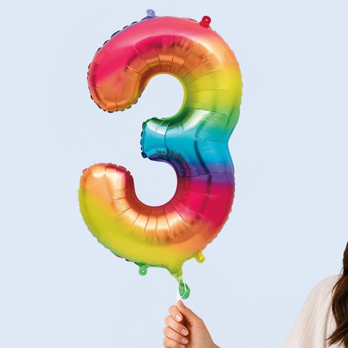 Giant Number 3 Rainbow Balloon