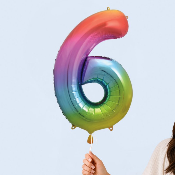 Giant Number 6 Rainbow Balloon