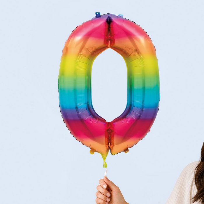 Giant Number 0 Rainbow Balloon
