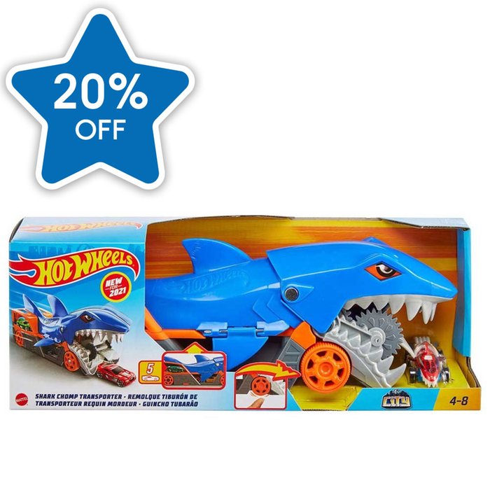 Hot Wheels Shark Chomp Transporter Car Playset