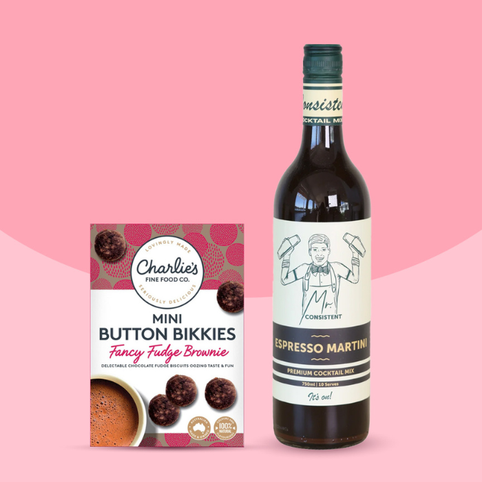 Espresso Martini Cocktail Mixer & Chocolate Fudge Button Bikkies